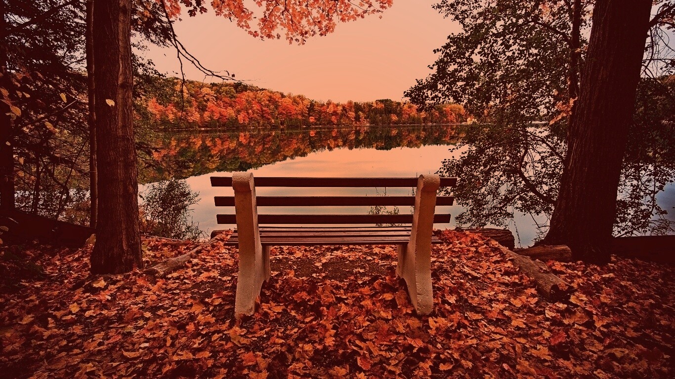 Вид на осеннее озеро обои