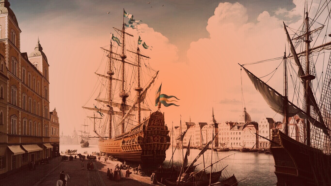 Парусник на набережной обои