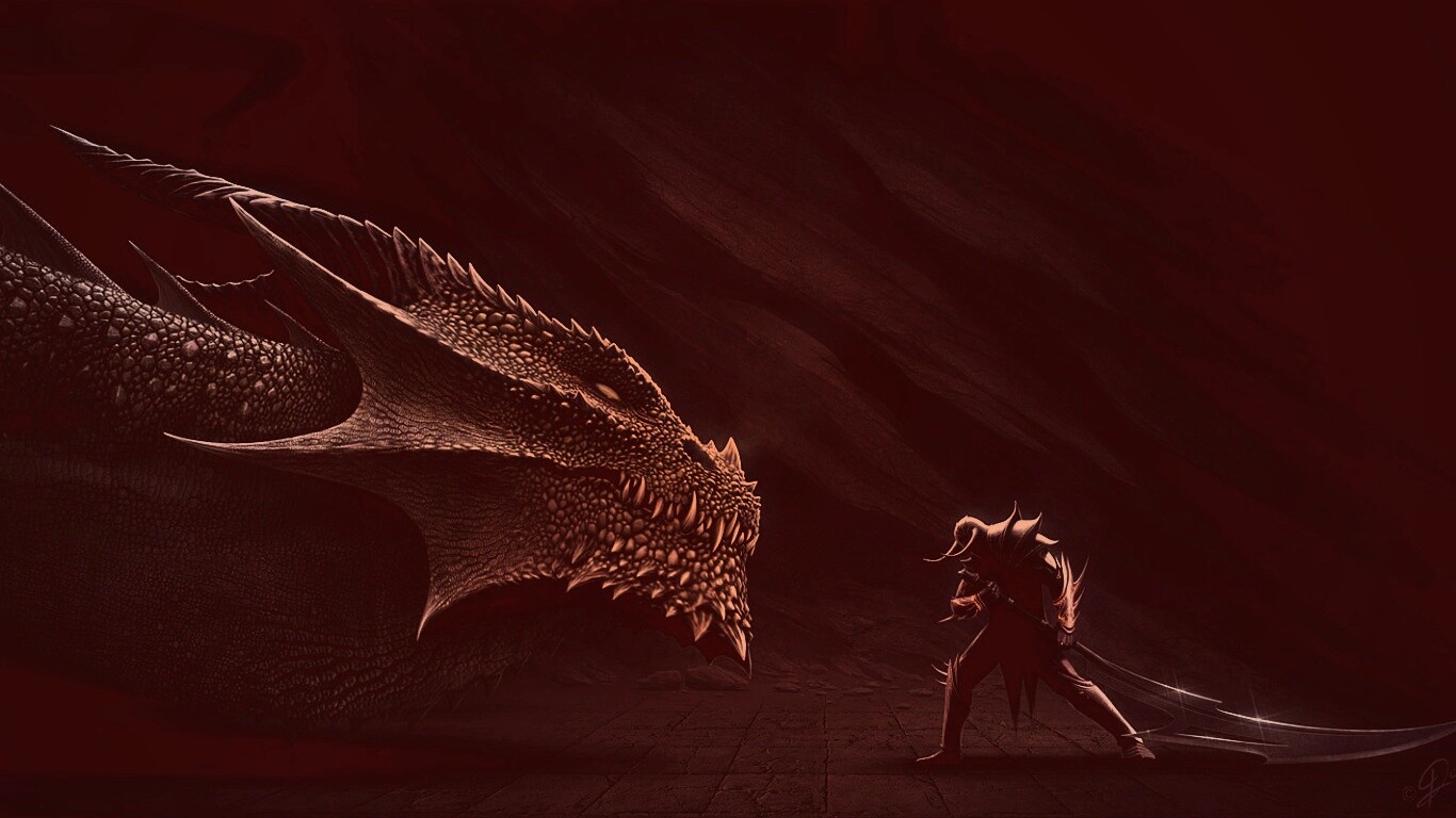 Дракон и воин обои