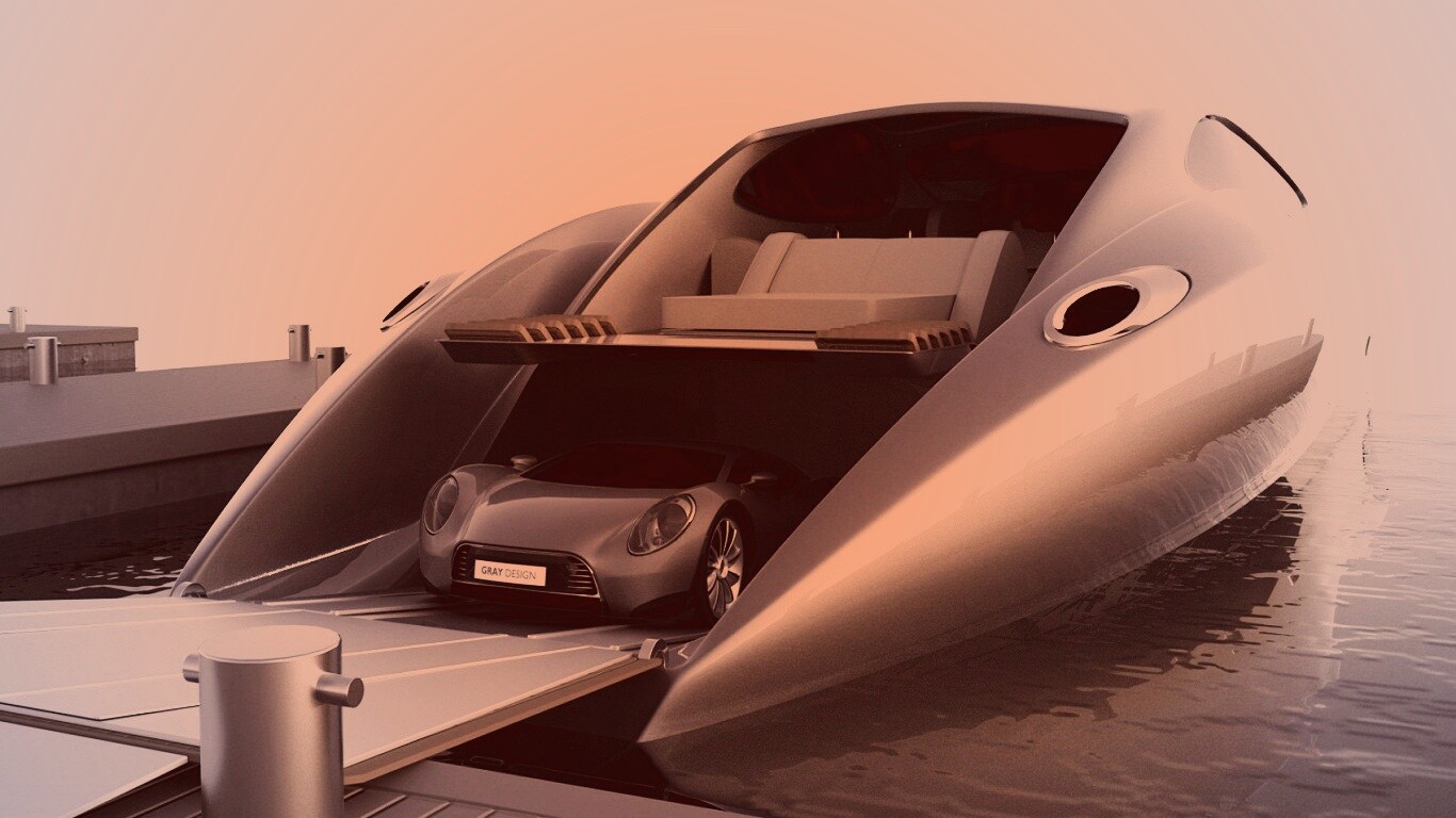 Яхта с автомобилем на борту обои