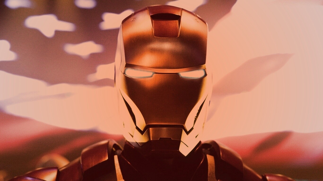 Железный человек на фоне американского флага обои