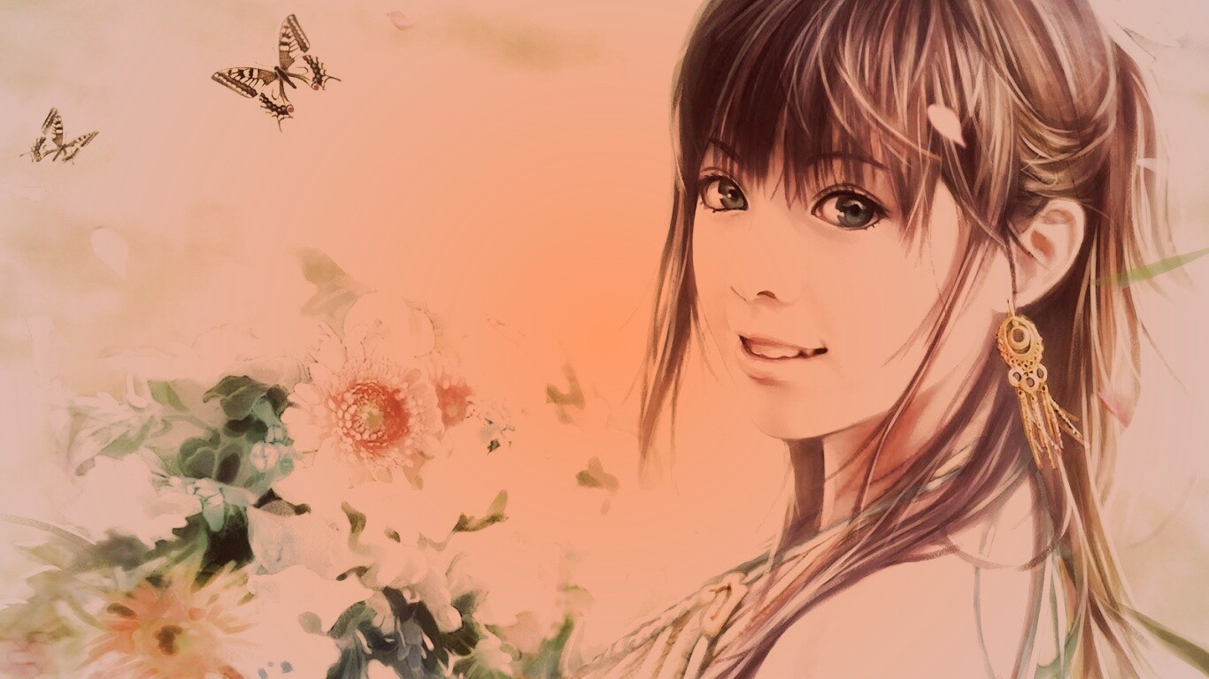 Девушка с цветами обои