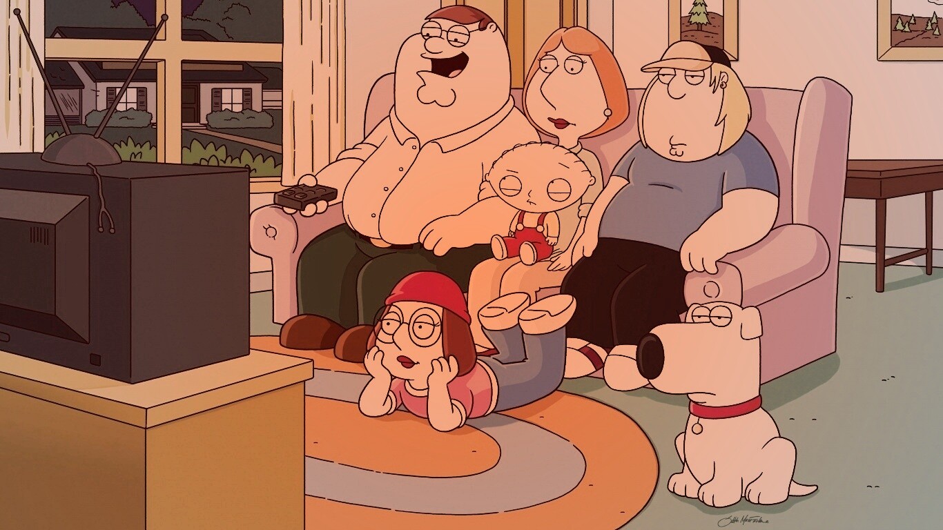 Гриффины всей семьей перед телевизором обои