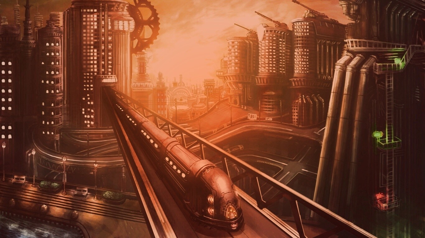 Город из мира стимпанк обои