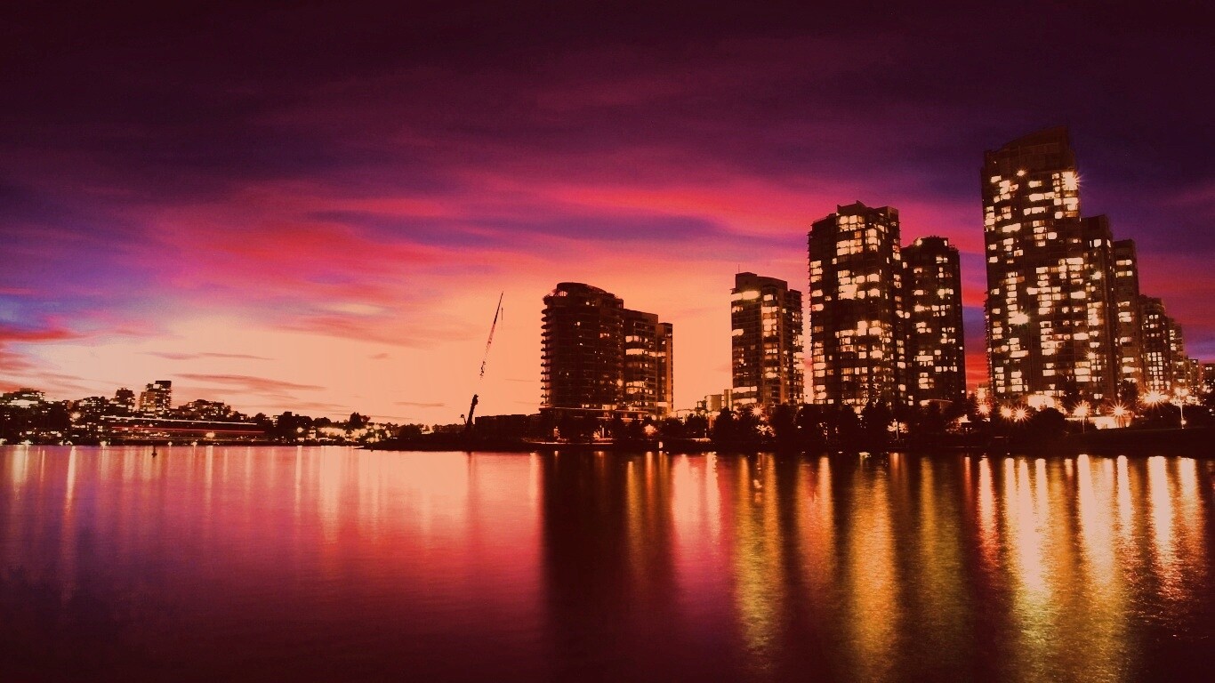 Фиолетовый закат в Ванкувере обои