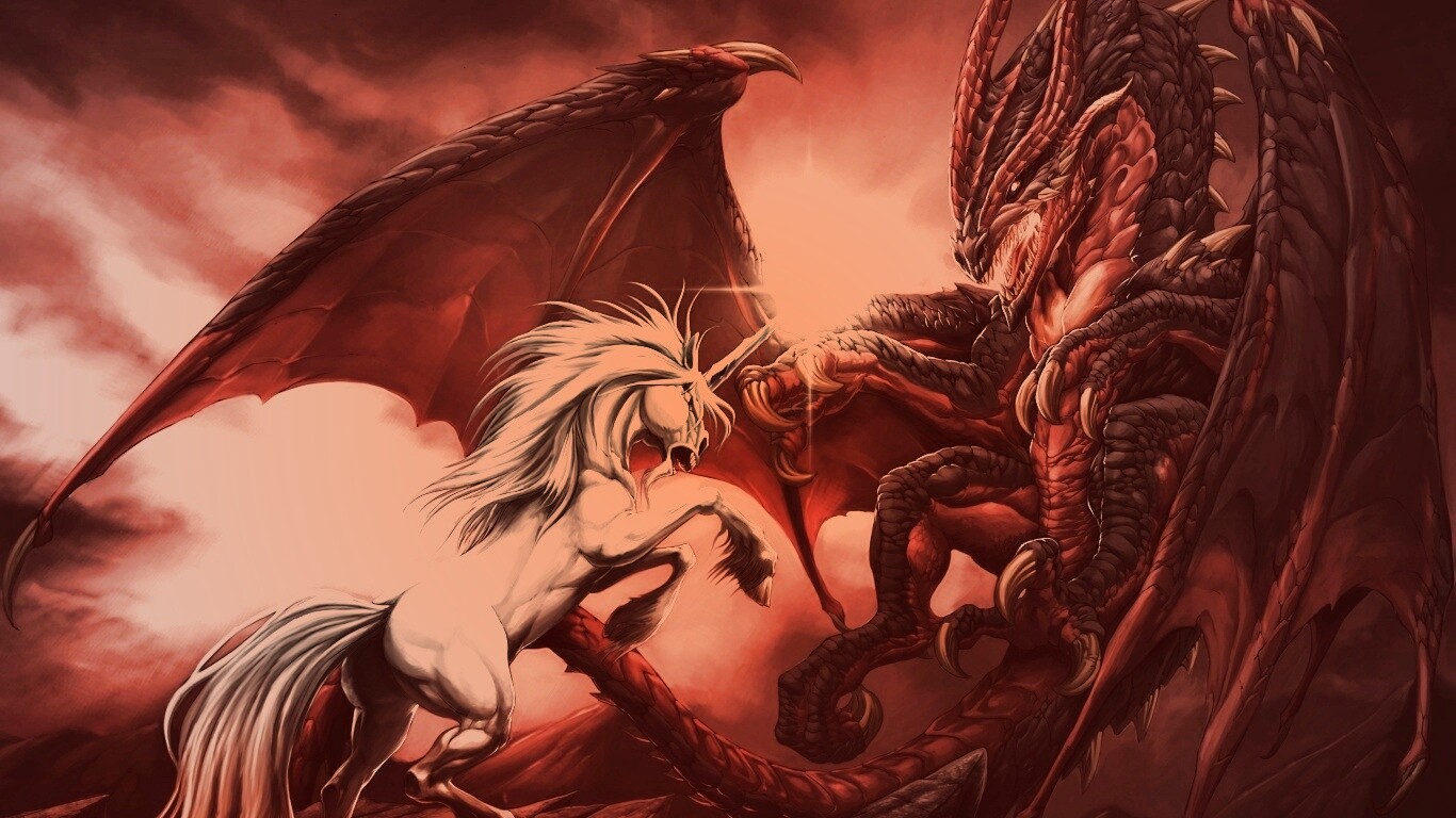 Дракон и единорог обои