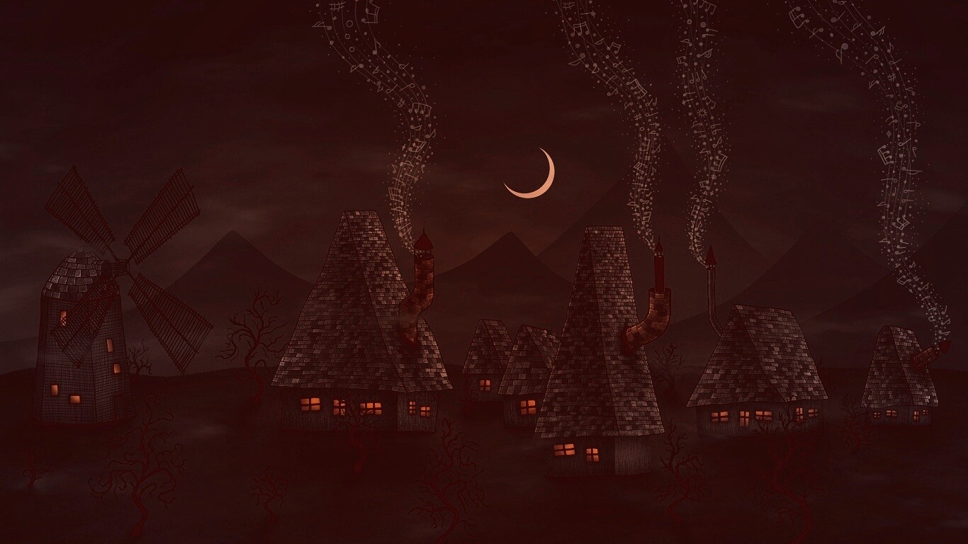 Ночная деревенька обои