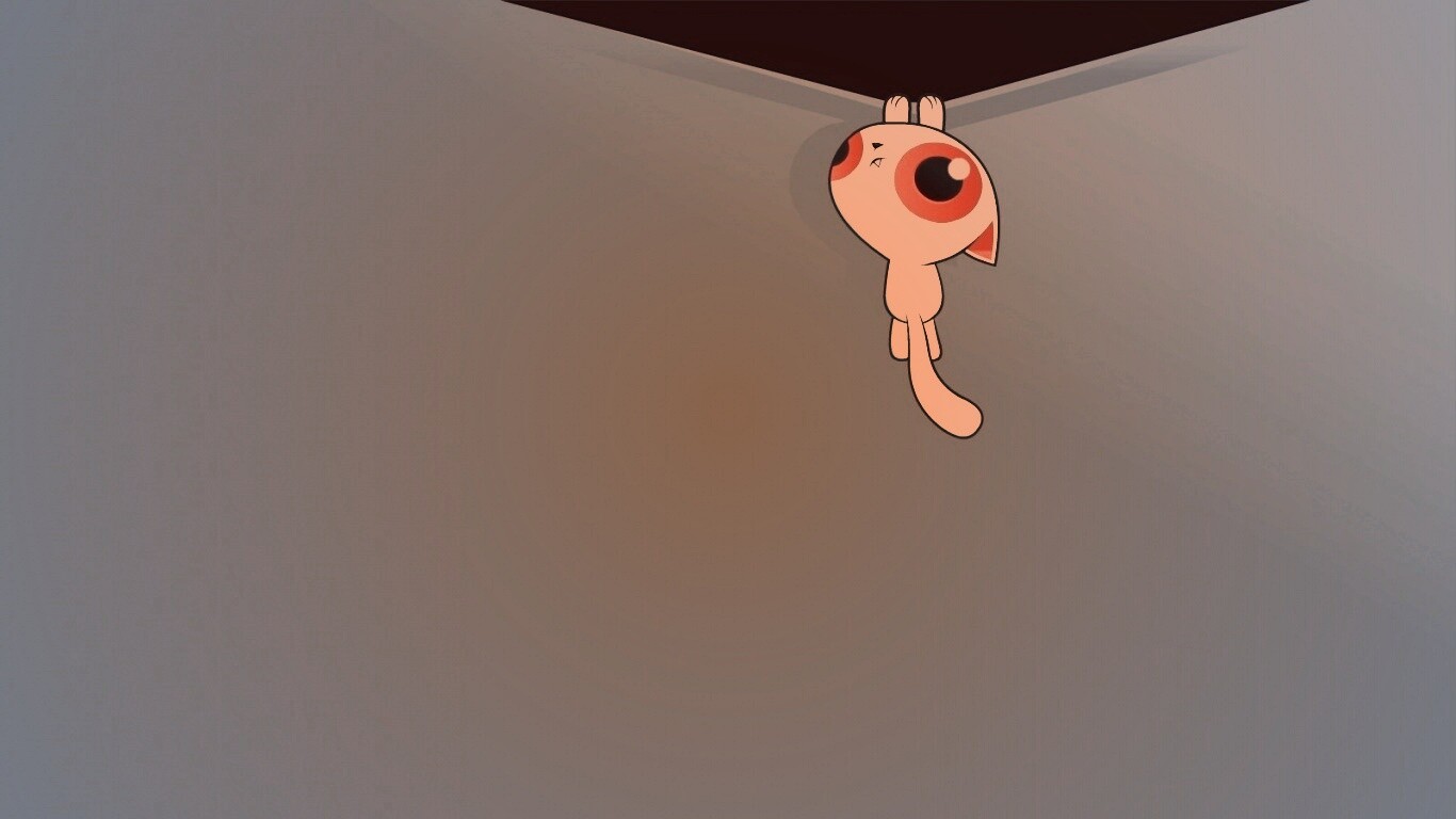 Кот, зацепившийся за край обои