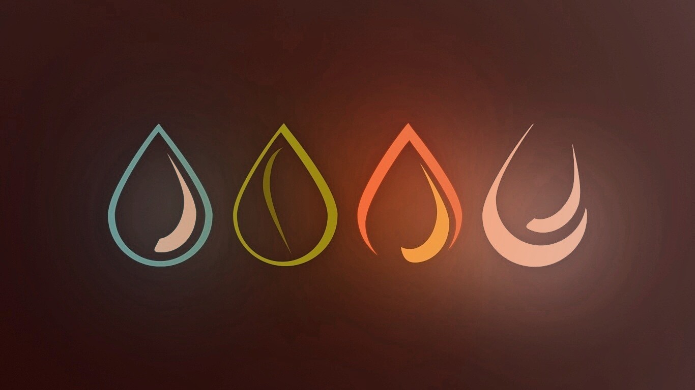 Четыре стихии в каплях обои