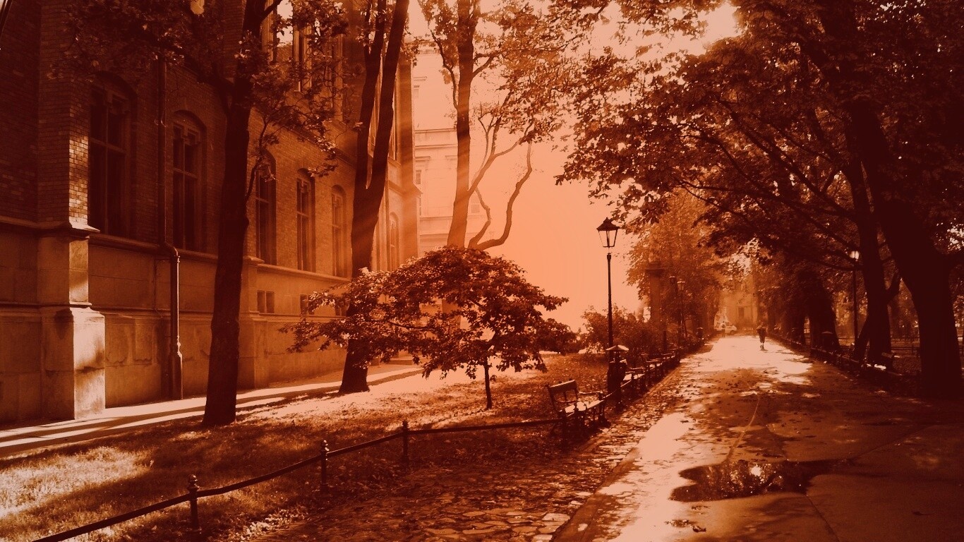 Аллея у здания обои