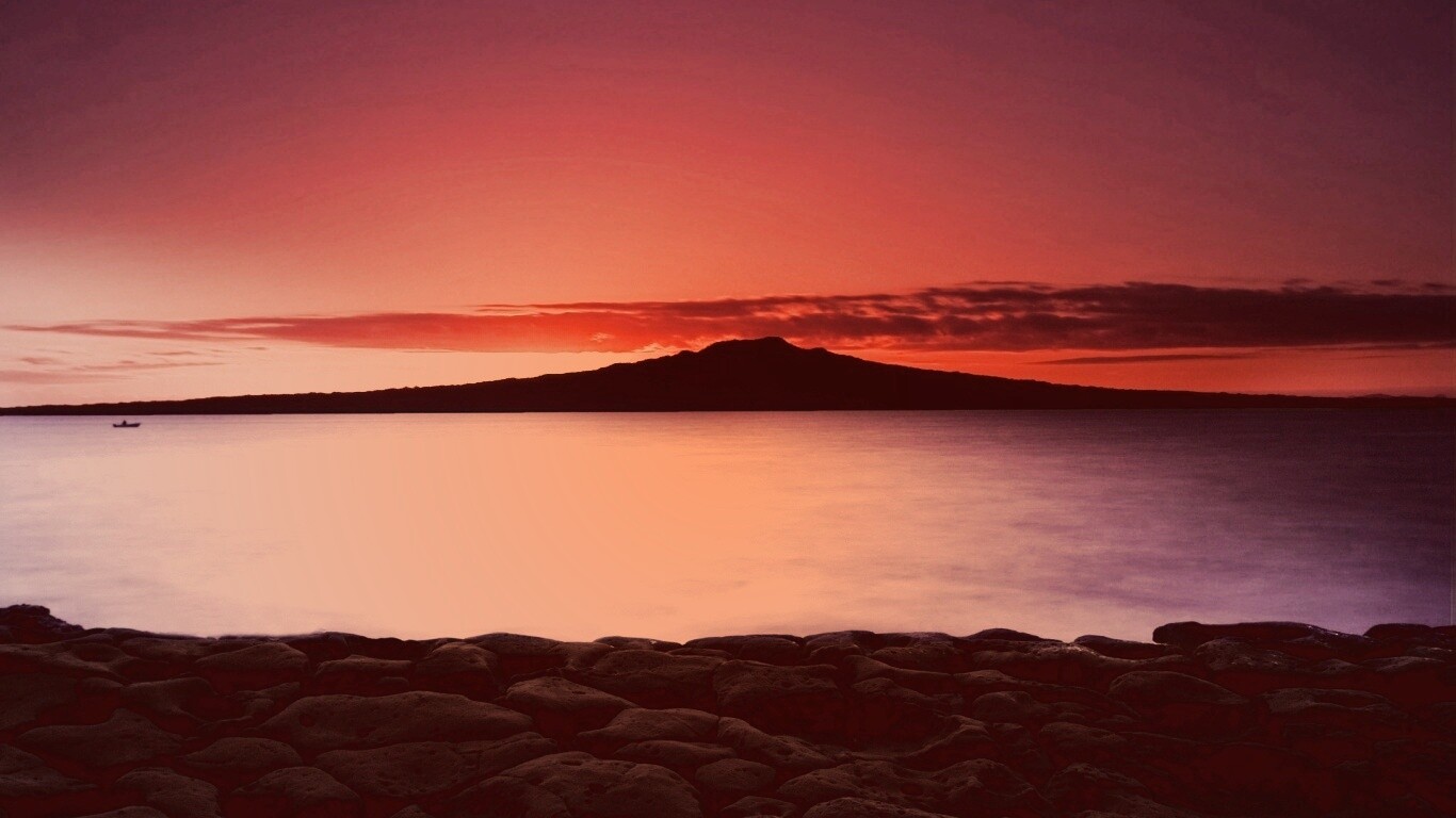 Закат за островом Рангитото обои