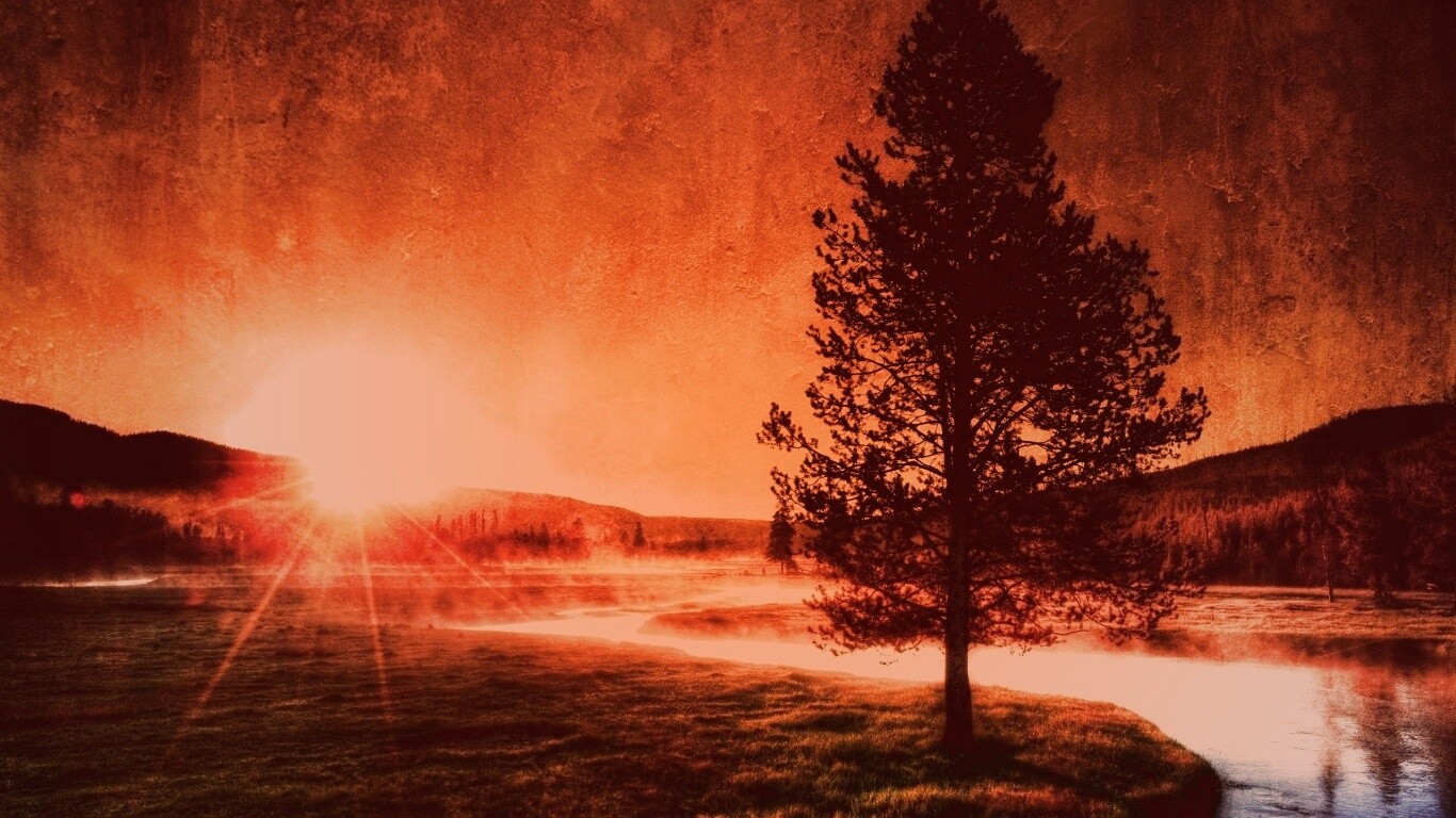 Закат за речкой обои