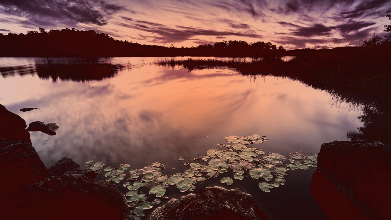 Озеро поздним вечером обои