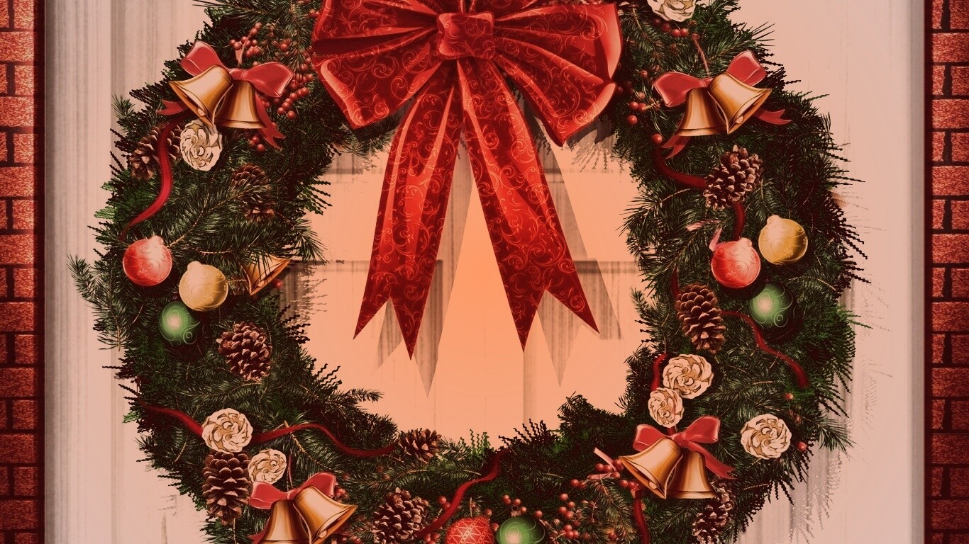 Новогодний венок на двери обои