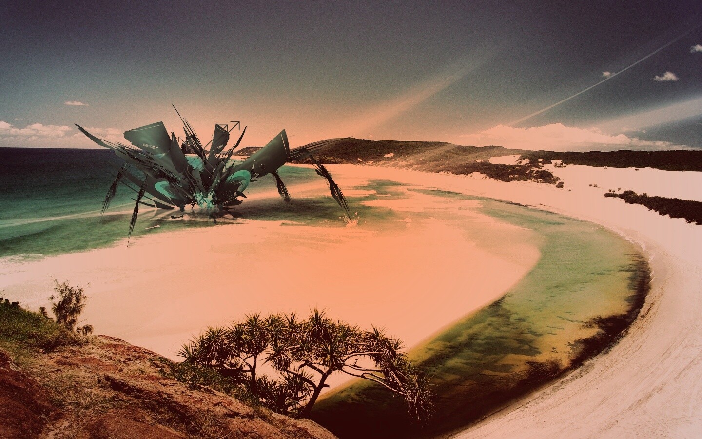 Робот на побережье обои