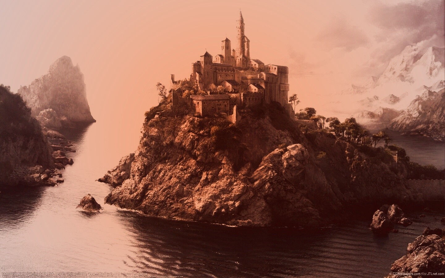 Замок на скале обои