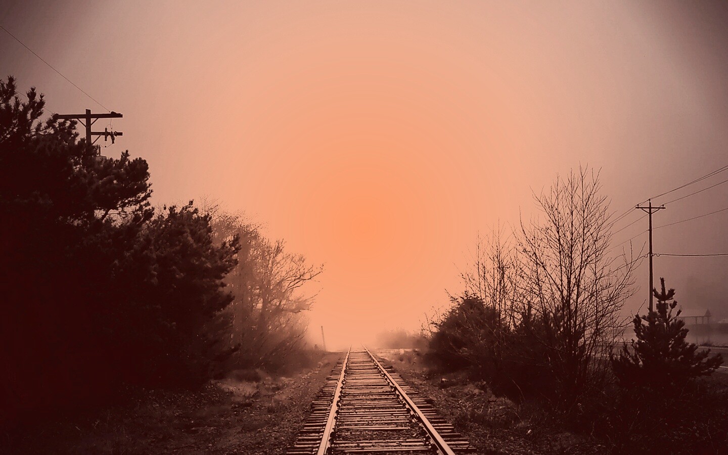 Железная дорога уходит в туман обои