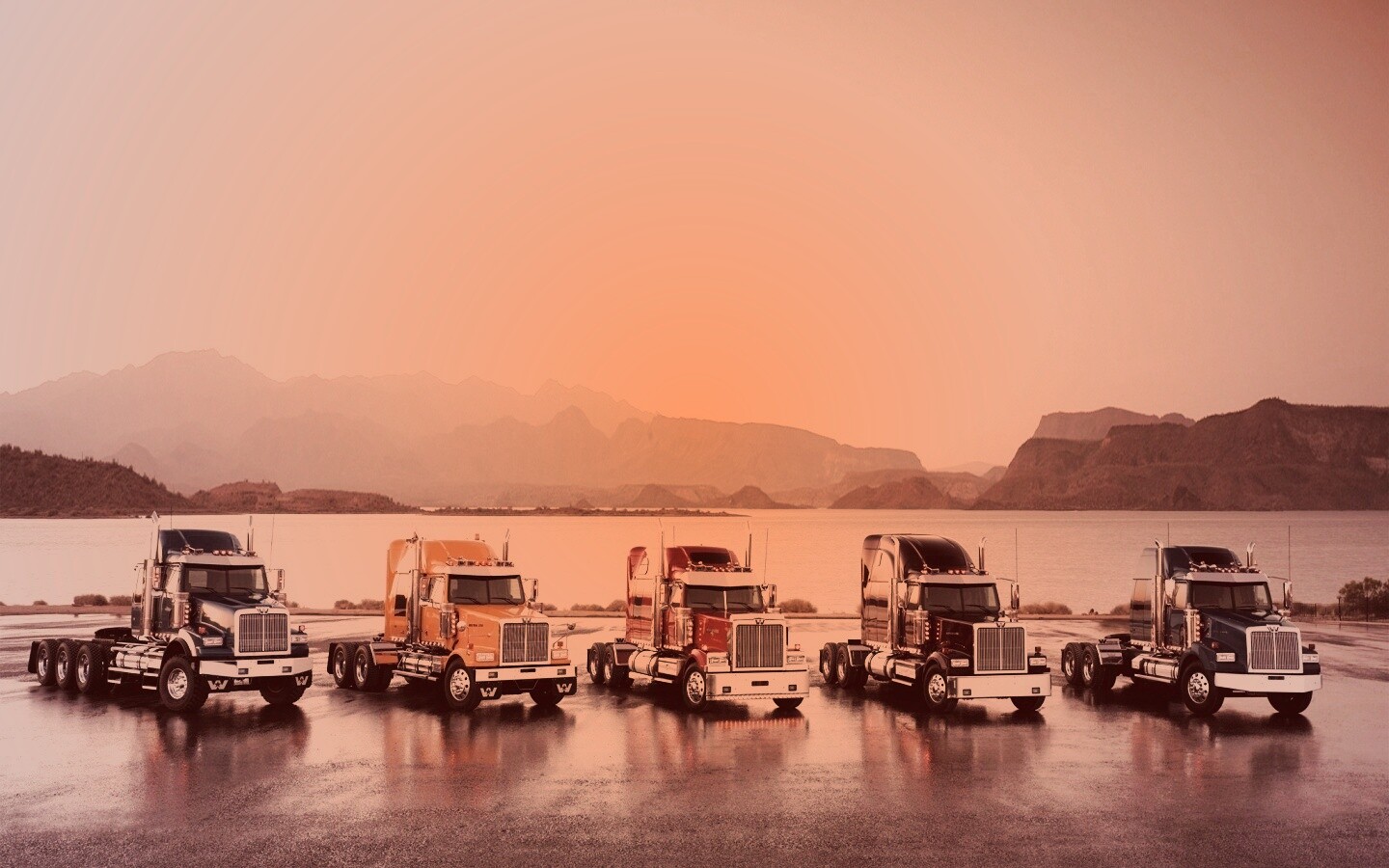 Тягачи на фоне озера обои