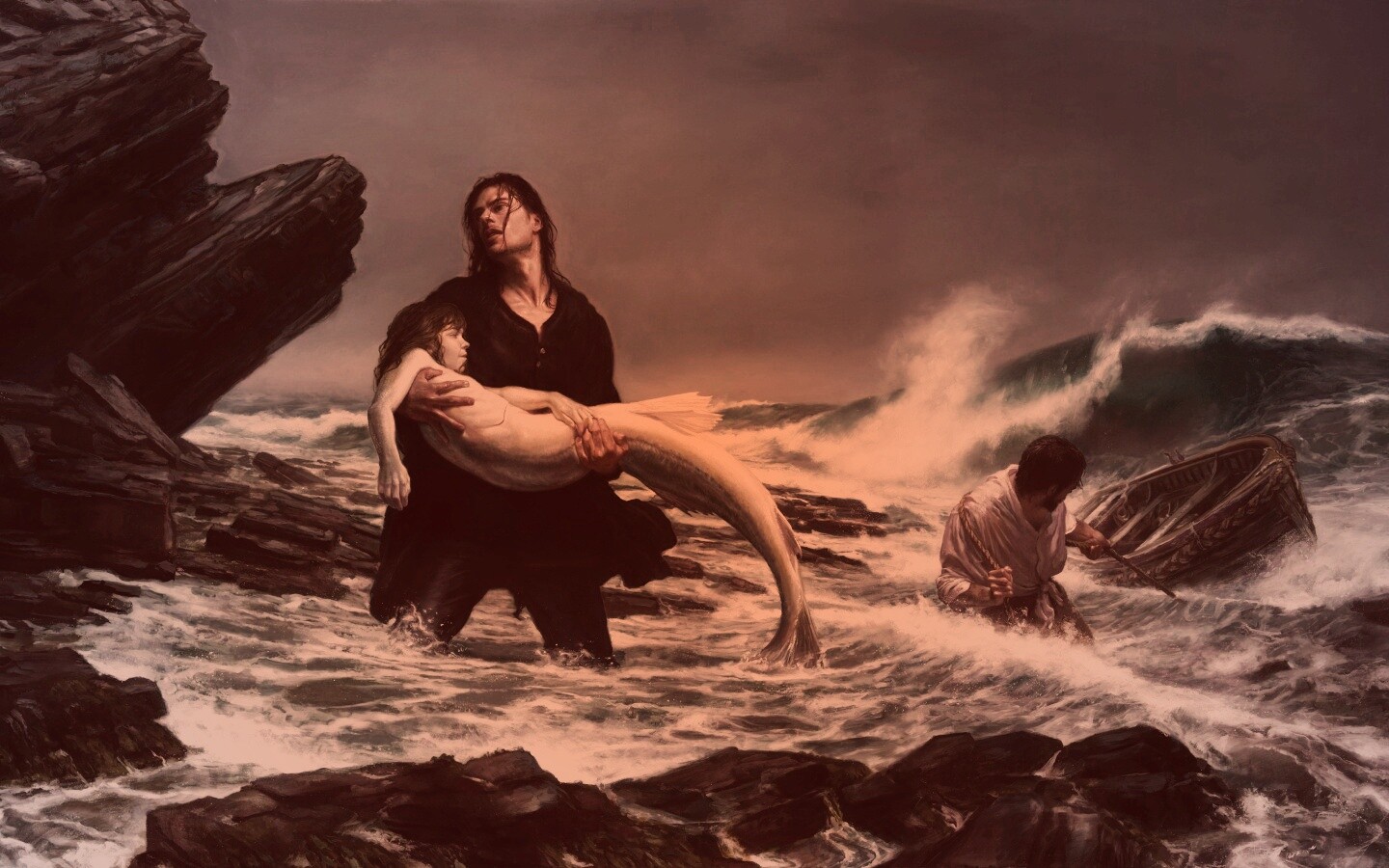 Рыбаки спасают русалку обои