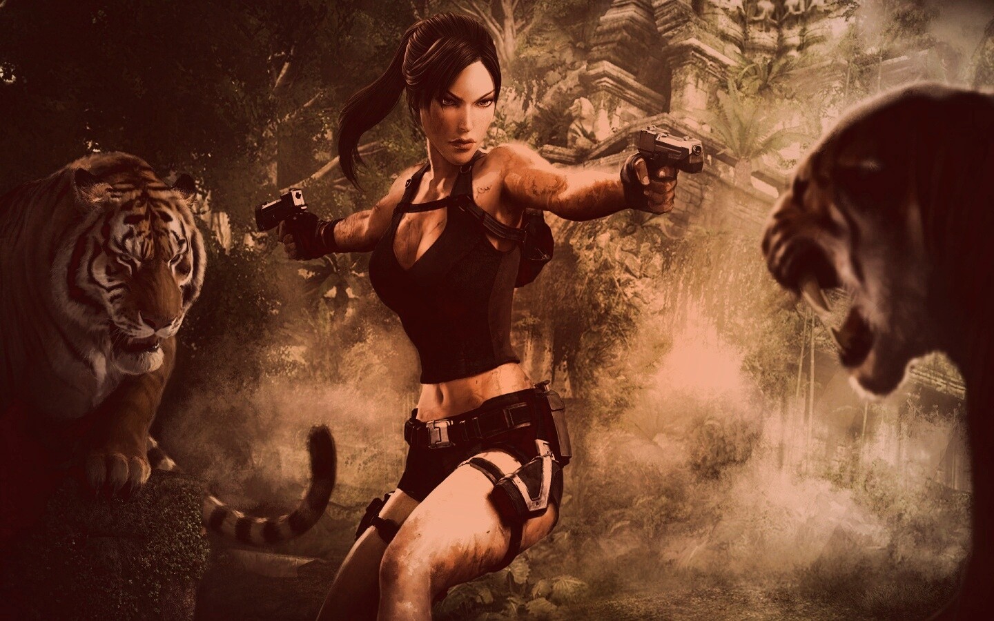 Лара Крофт протв тигров обои