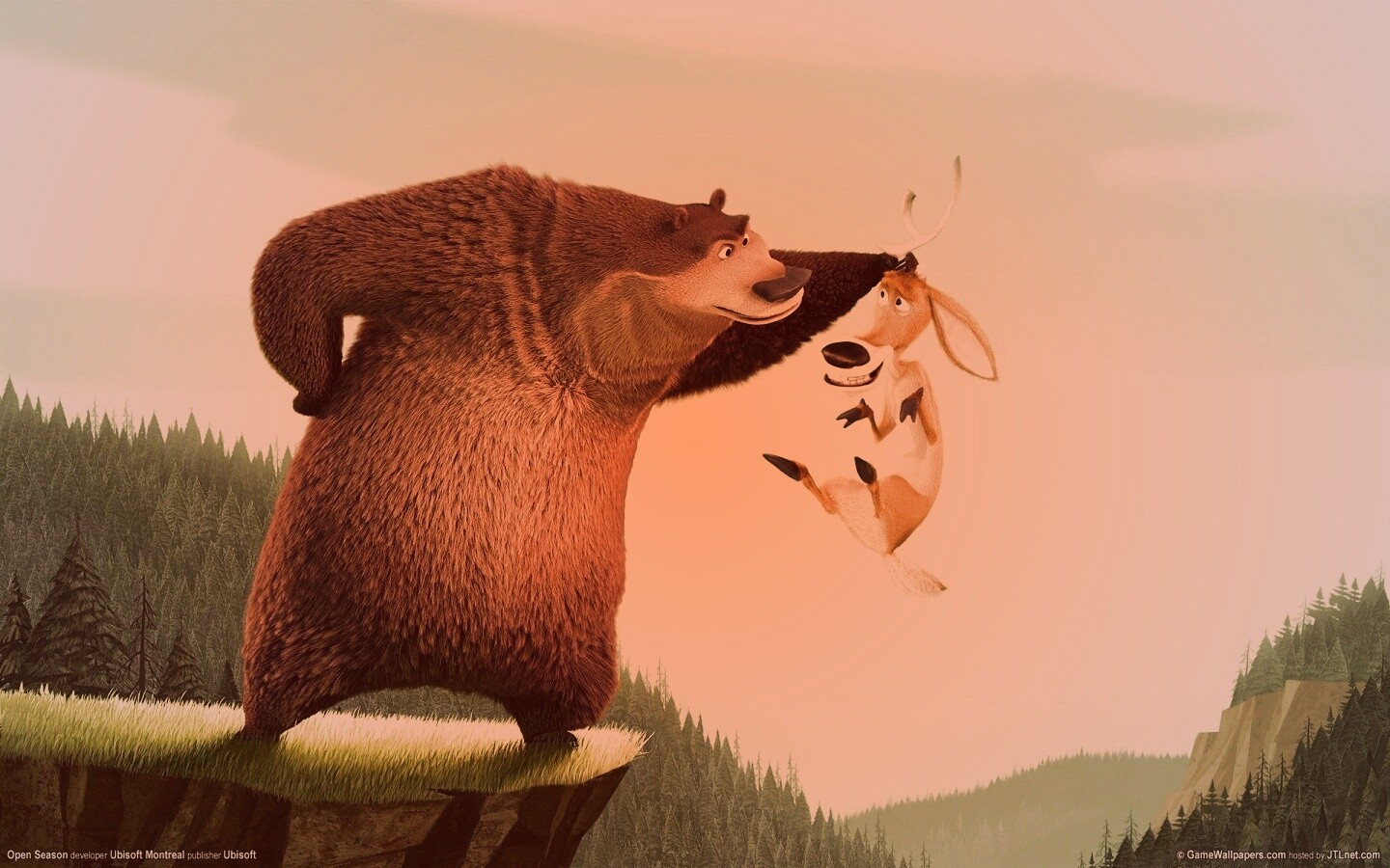 Медведь прессует оленя обои