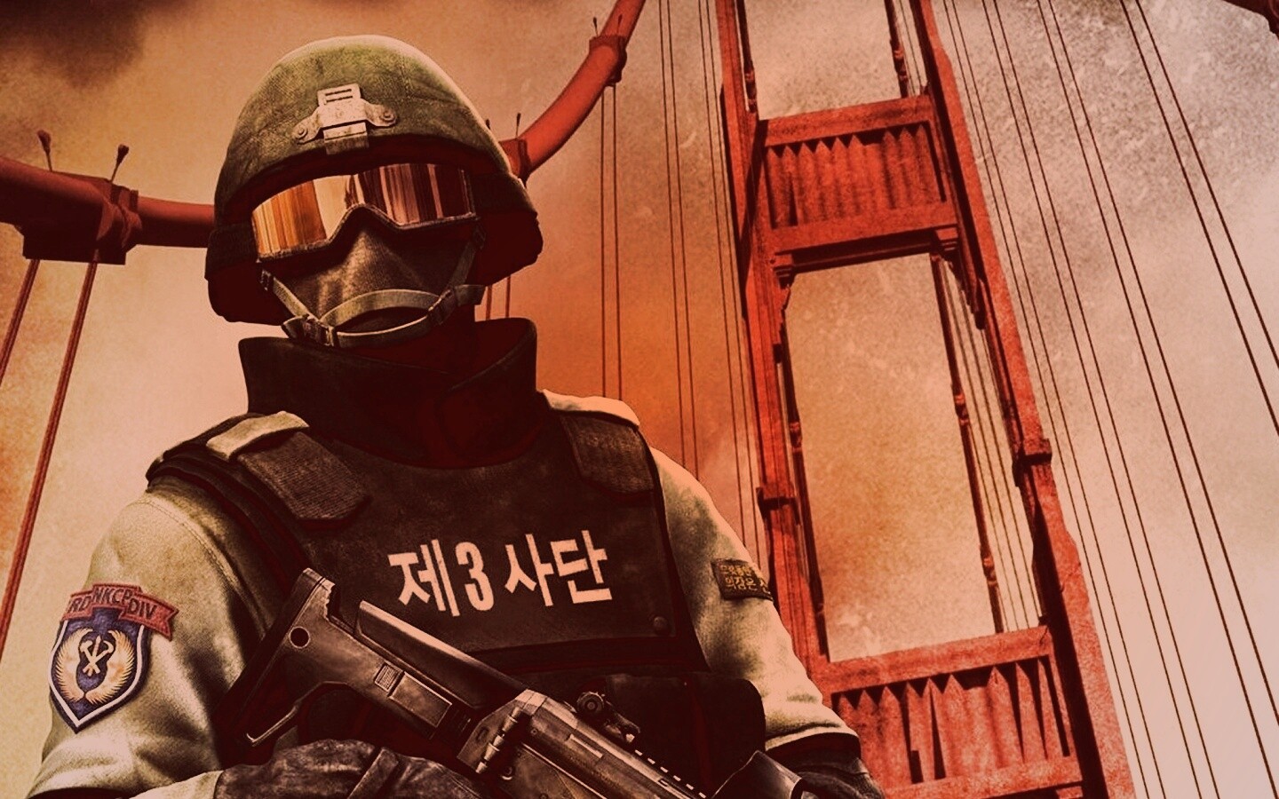 Солдат на мосту Золотые Ворота обои