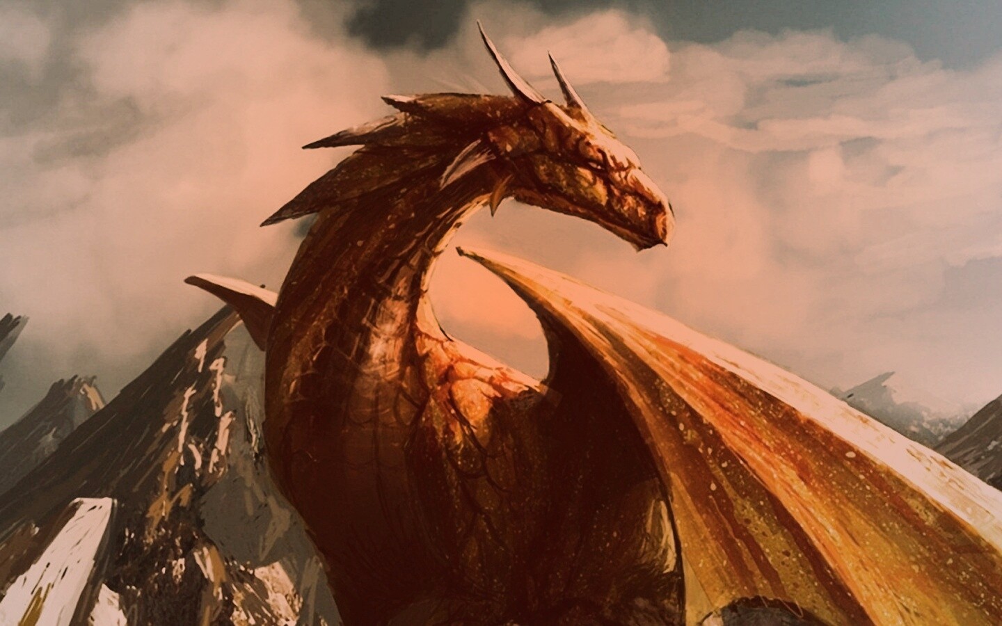 Дракон на вершине скалы обои