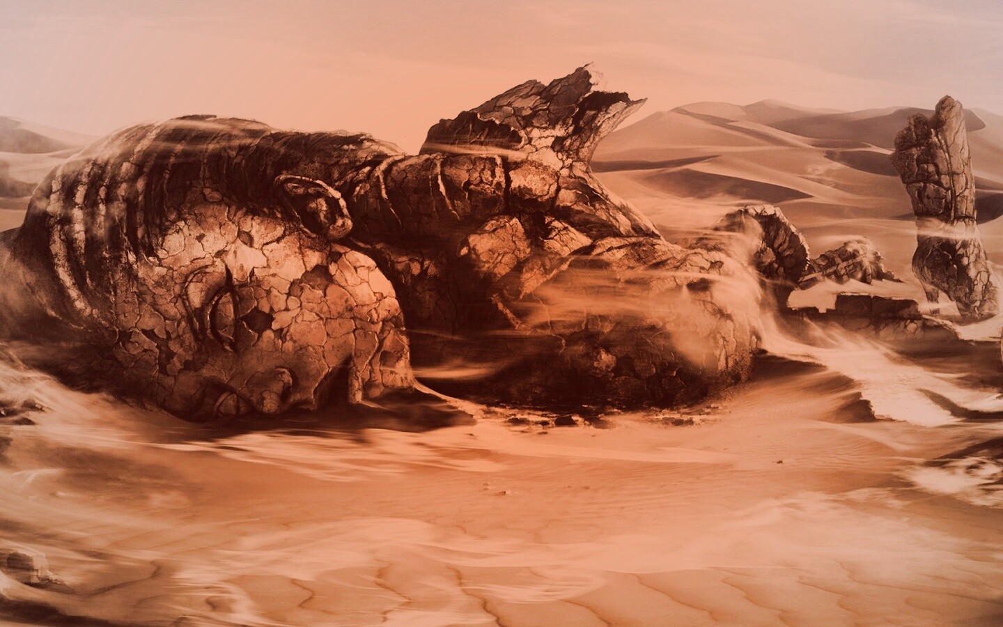 Развалины статуи в пустыне обои