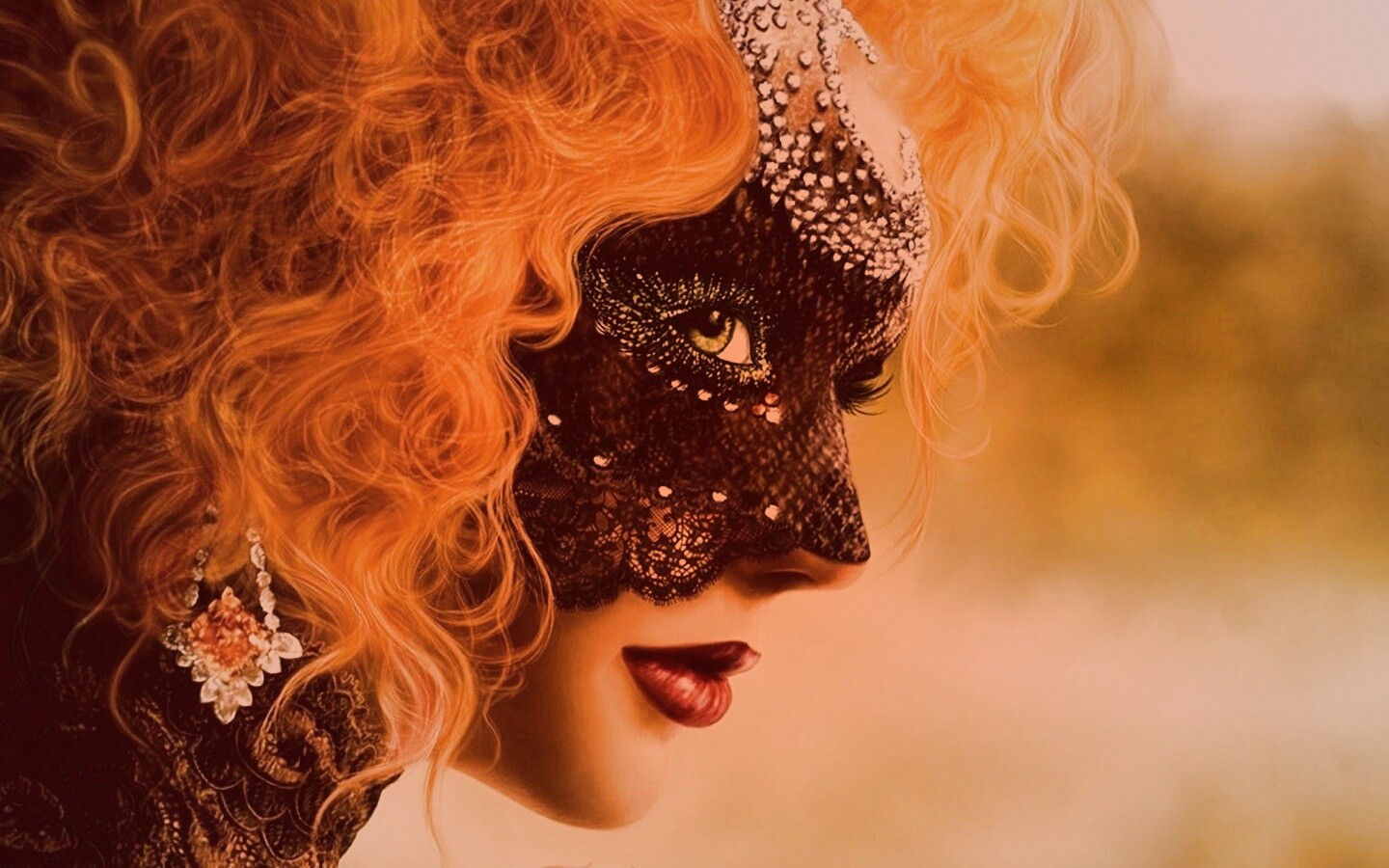Девушка в карнавальной маске обои