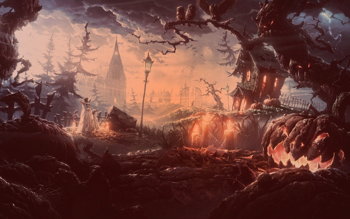 Страшный хэллоувинский пейзаж обои