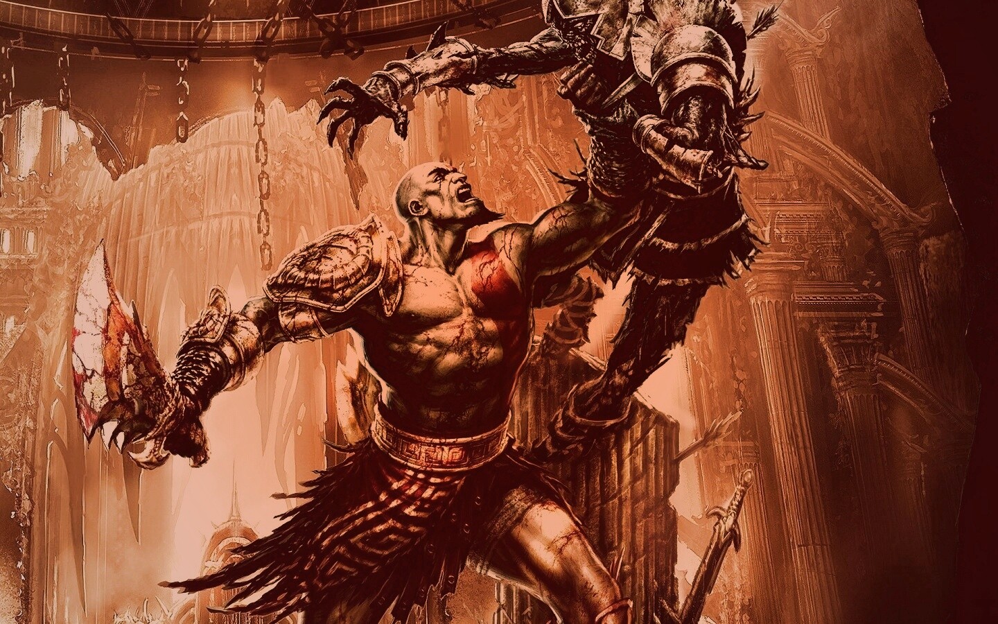 Кратос с мечем обои