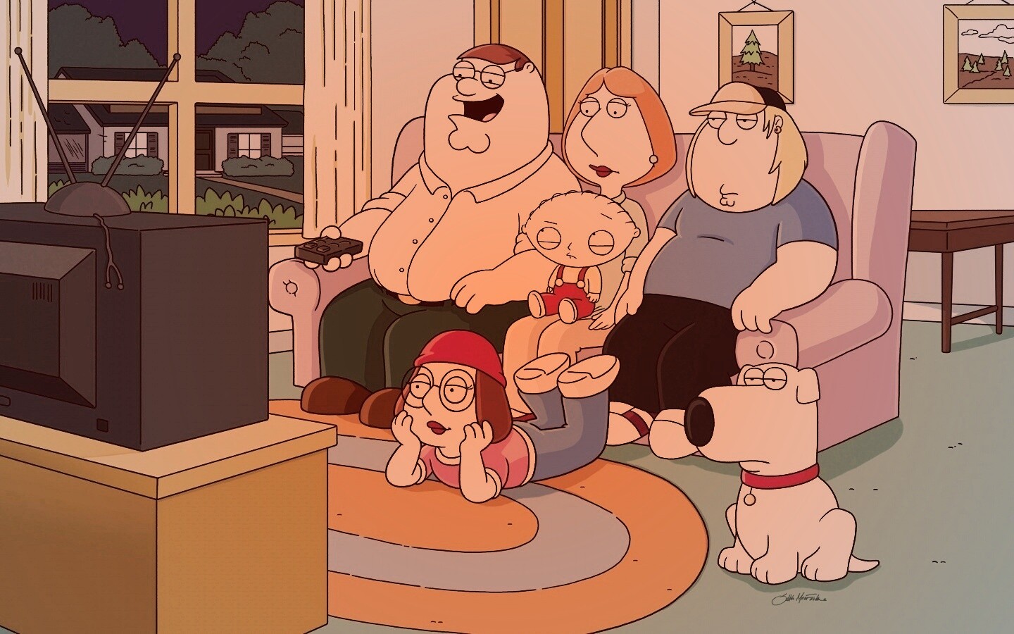 Гриффины всей семьей перед телевизором обои