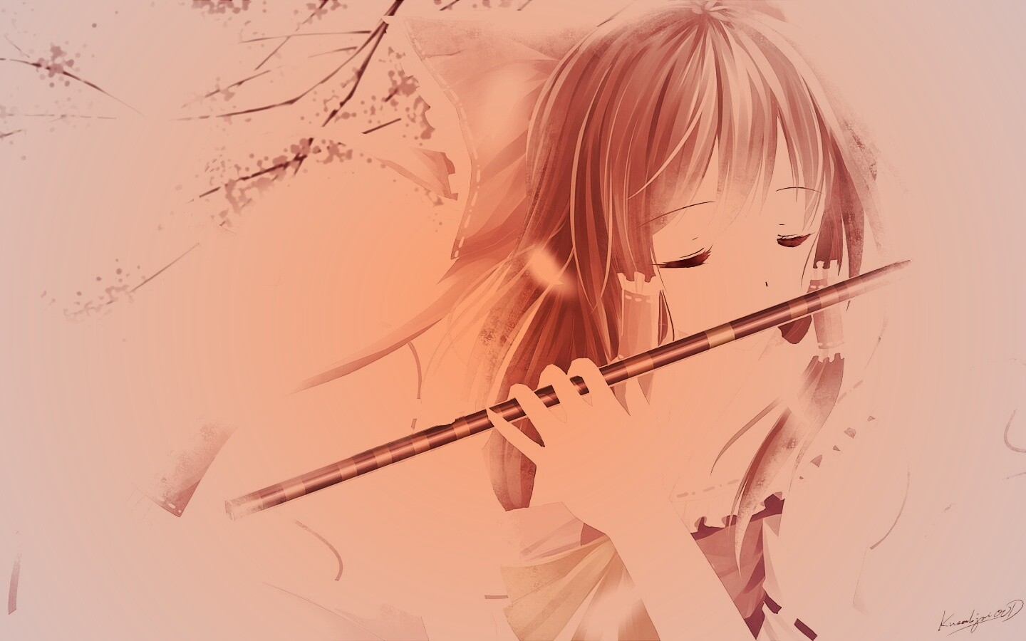 Девочка играет на флейте обои