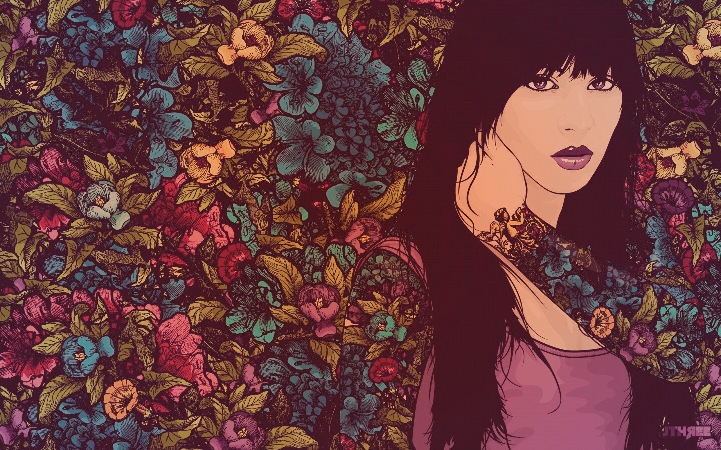 Девушка с цветочной тату обои
