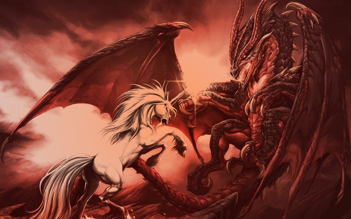 Дракон и единорог обои