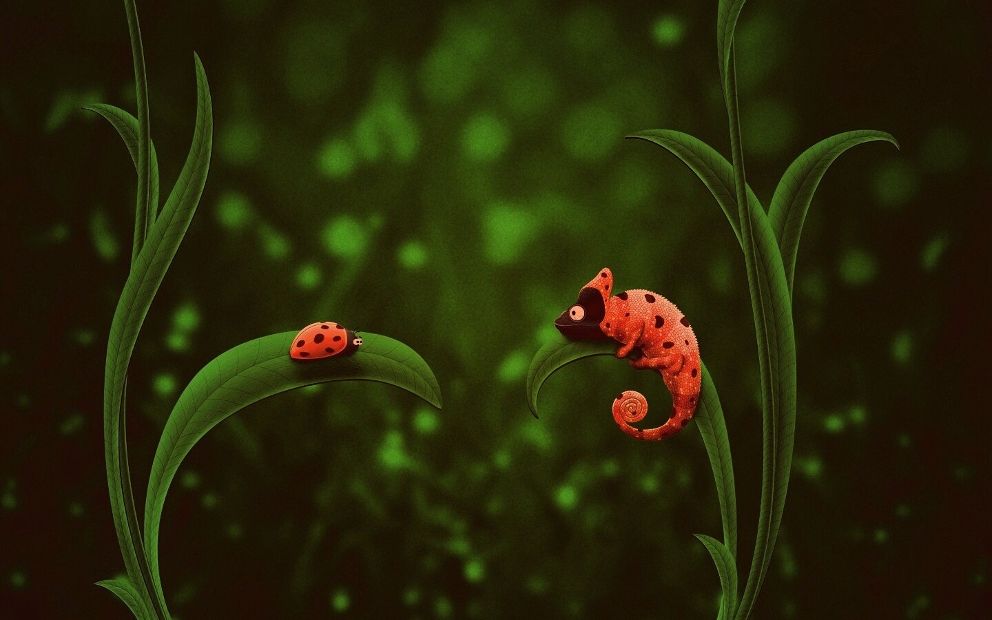 Хамелеон  замаскированный под божью коровку обои