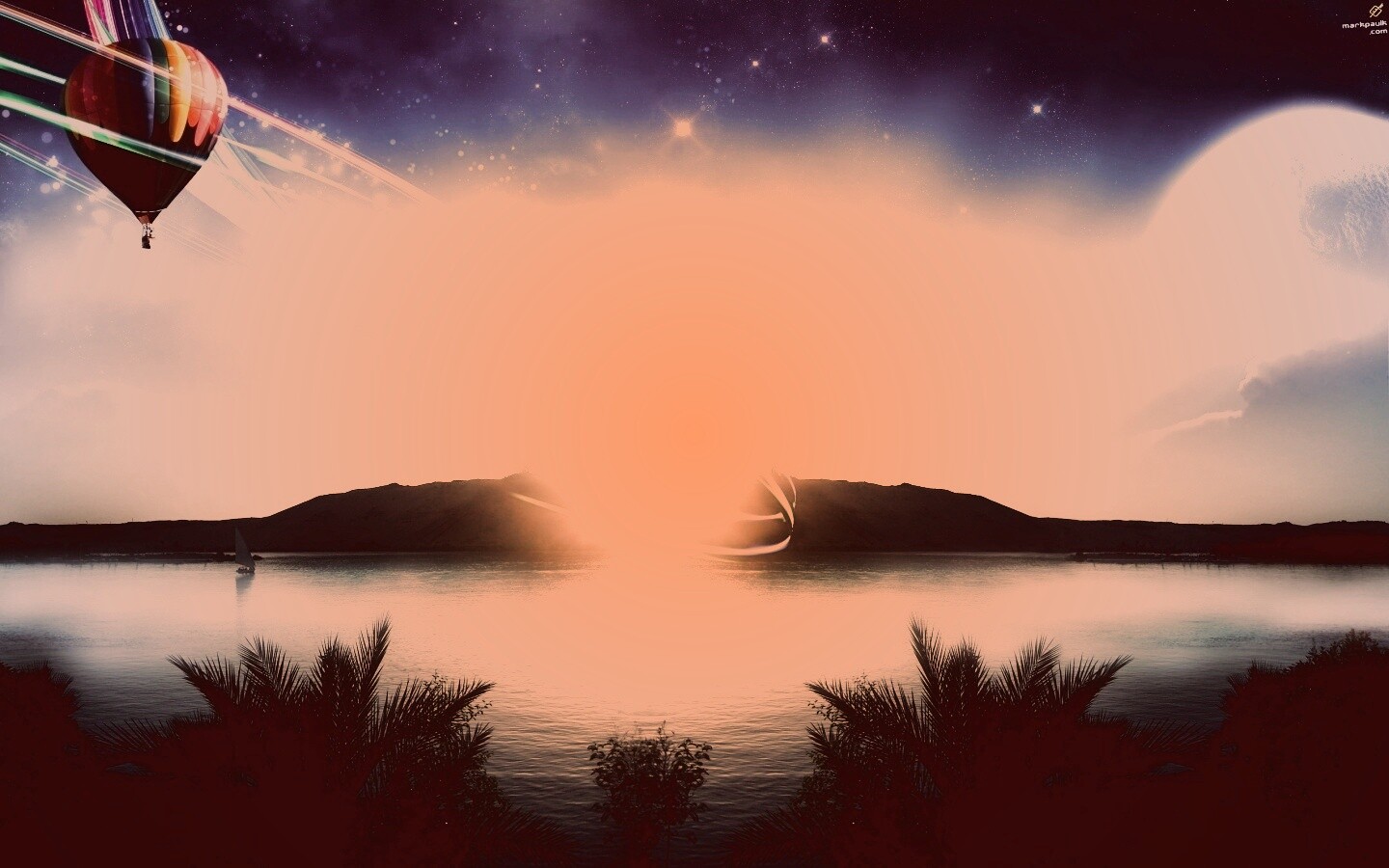 Радужный воздушный шар обои