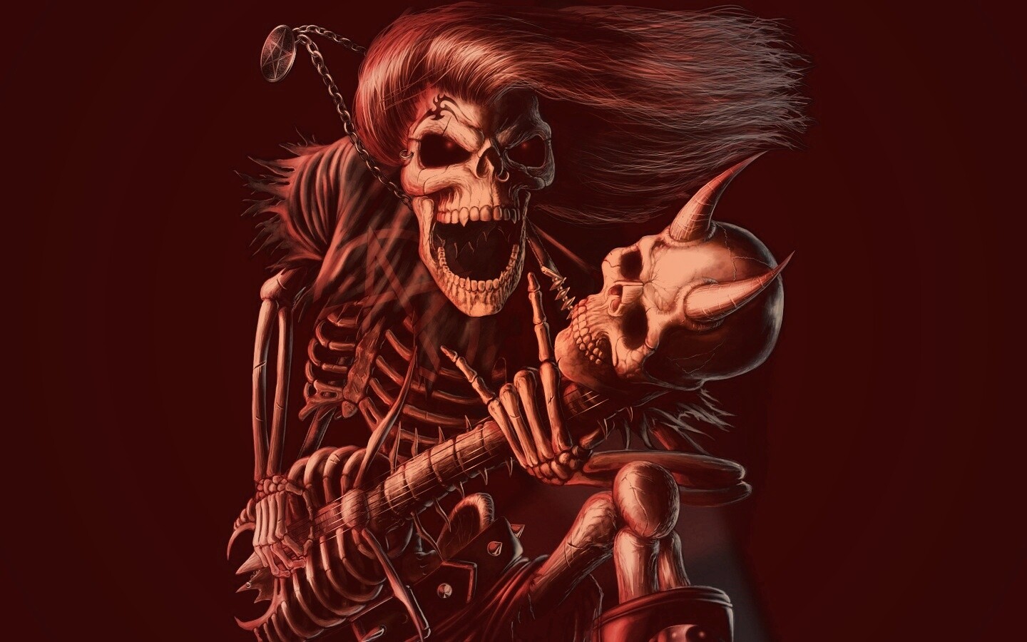 Скелет играет на скелет-гитары обои