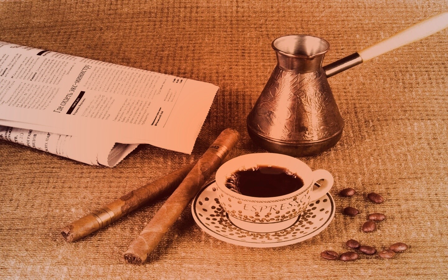 Утренний кофе, газета и сигары обои