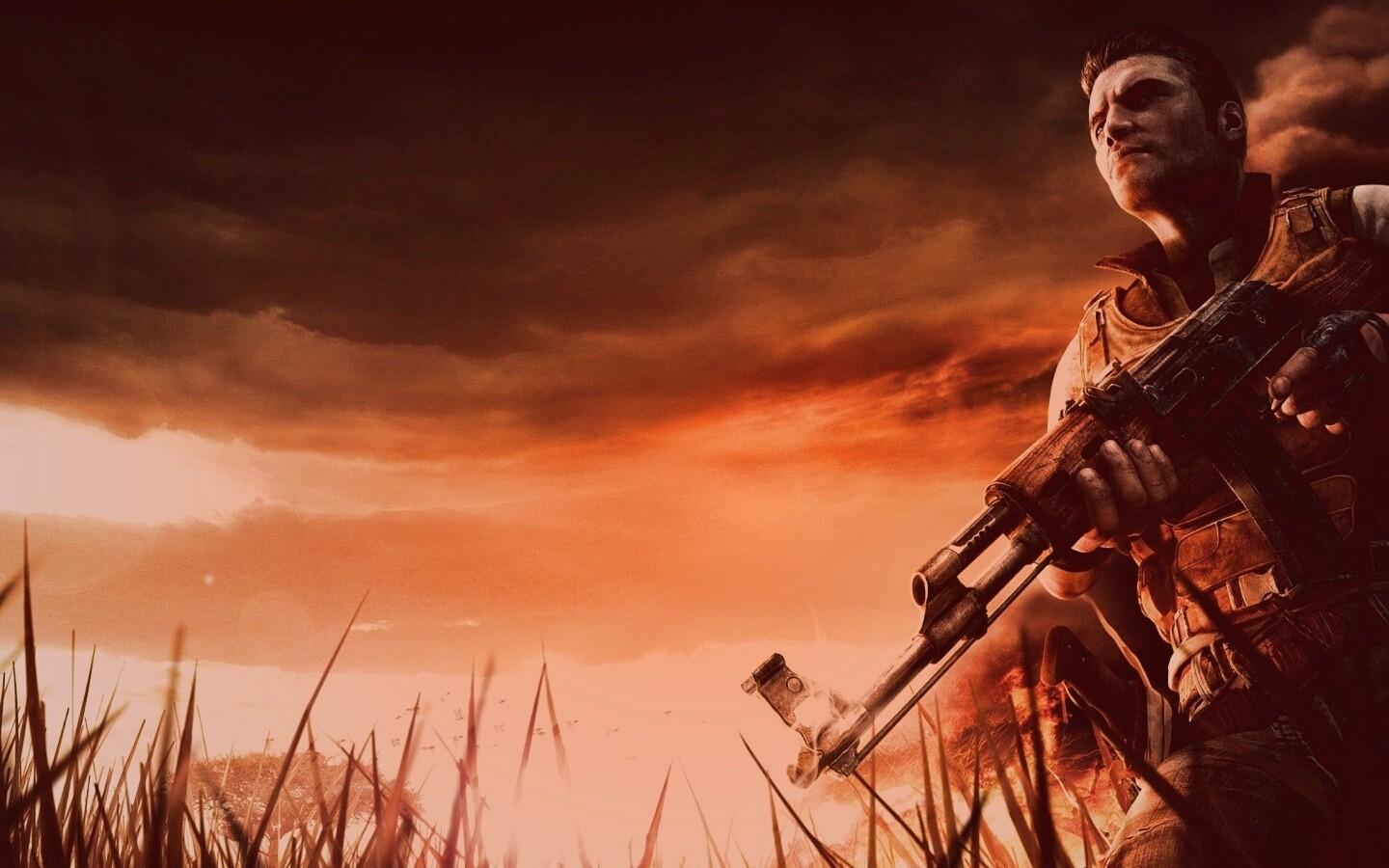 С оружием и в бронежилете обои