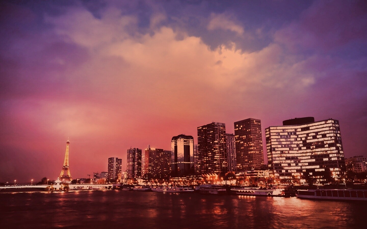 Вид на ночной Париж обои