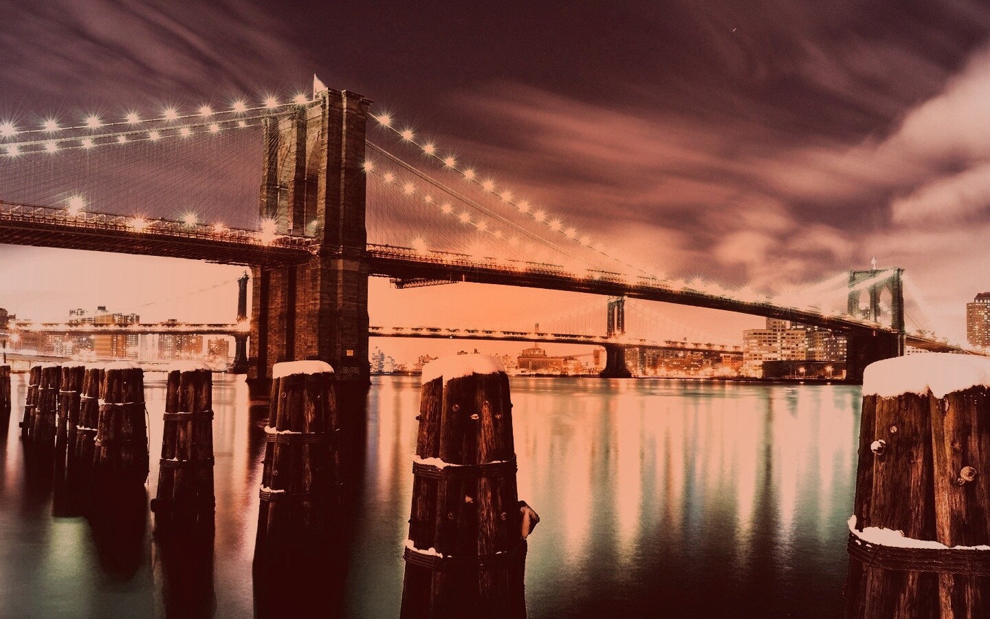 Бруклинский мост зимой HDR обои