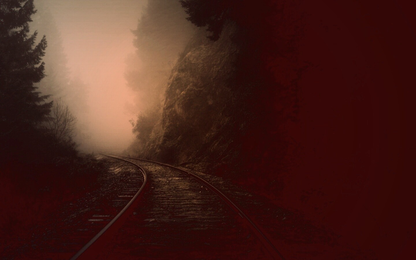 Рельсы уходя в туман обои