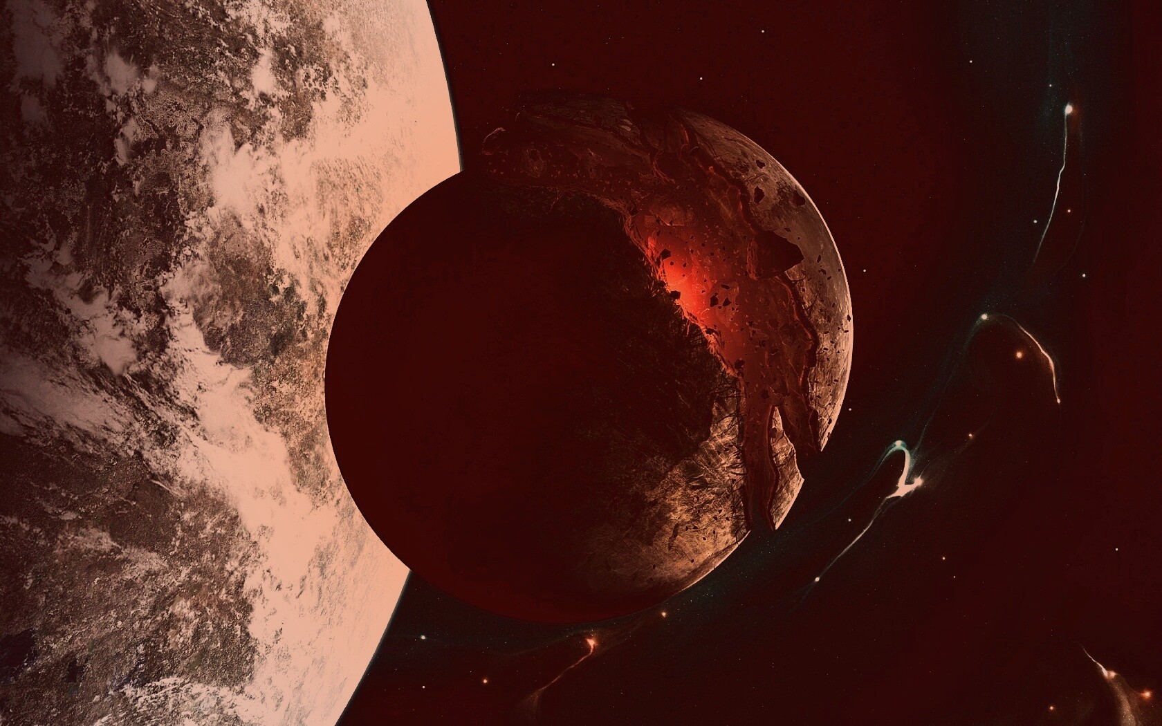 Спутник раскалывается пополам обои