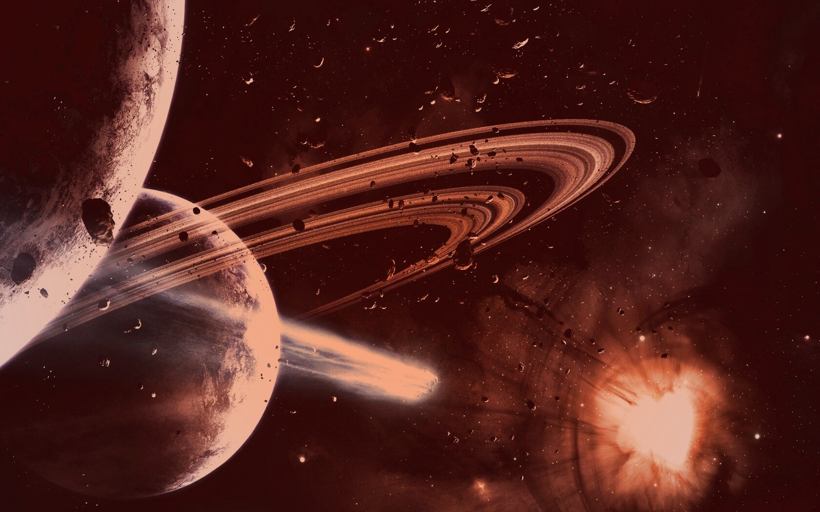 Голубой метеорит и туманность в виде сердца обои