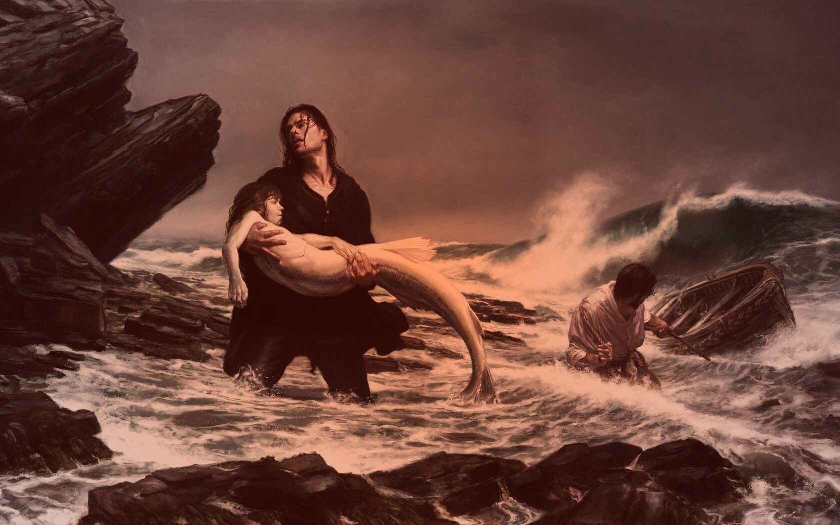 Рыбаки спасают русалку обои