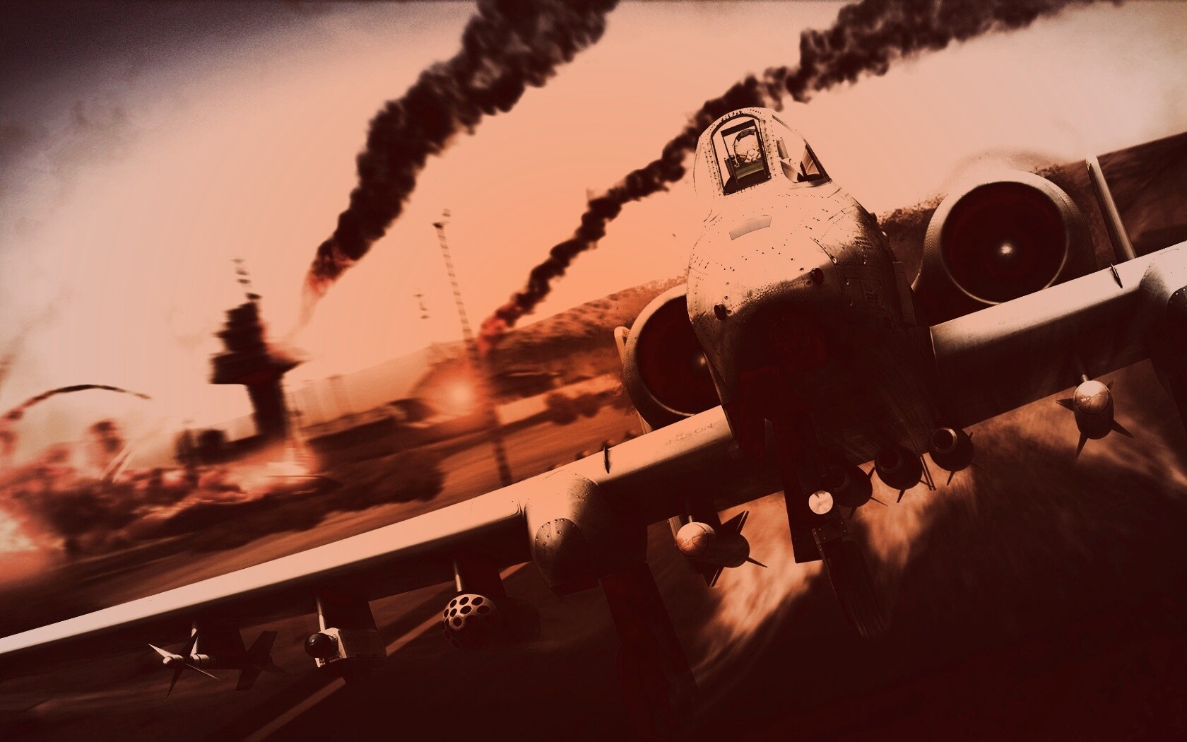 Самолет взлетает с атакованного аэродрома обои