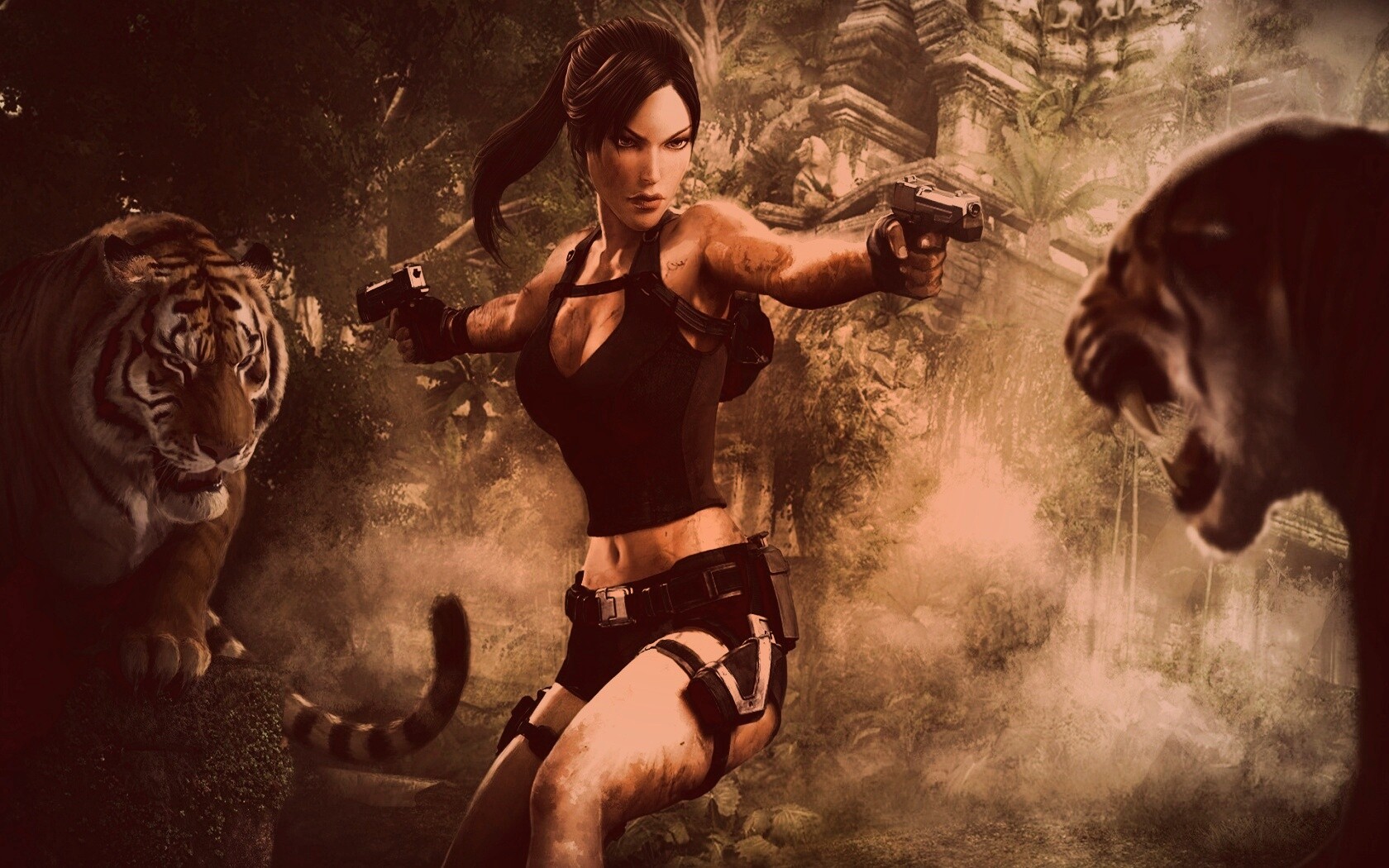 Лара Крофт протв тигров обои