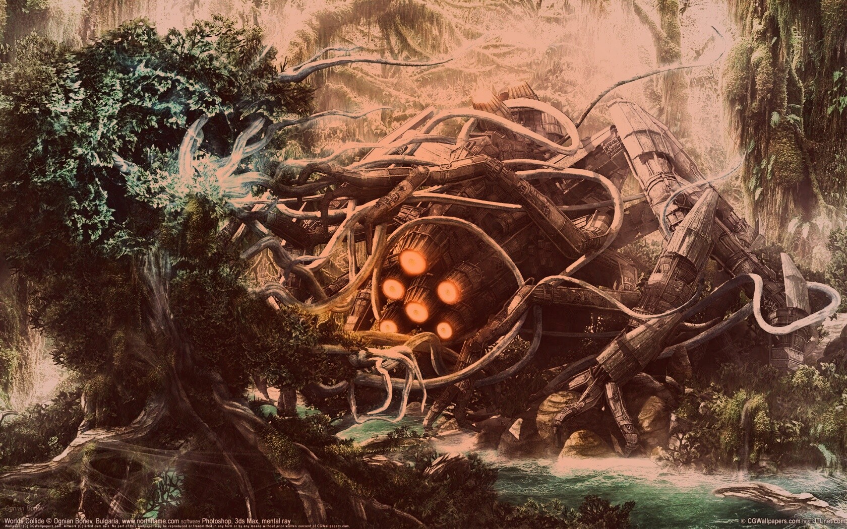 Космический корабль в джунгялх обои