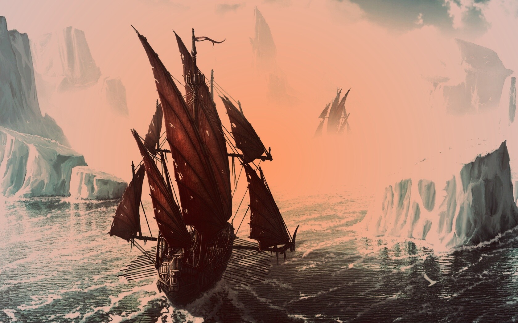 Корабли во льдах обои